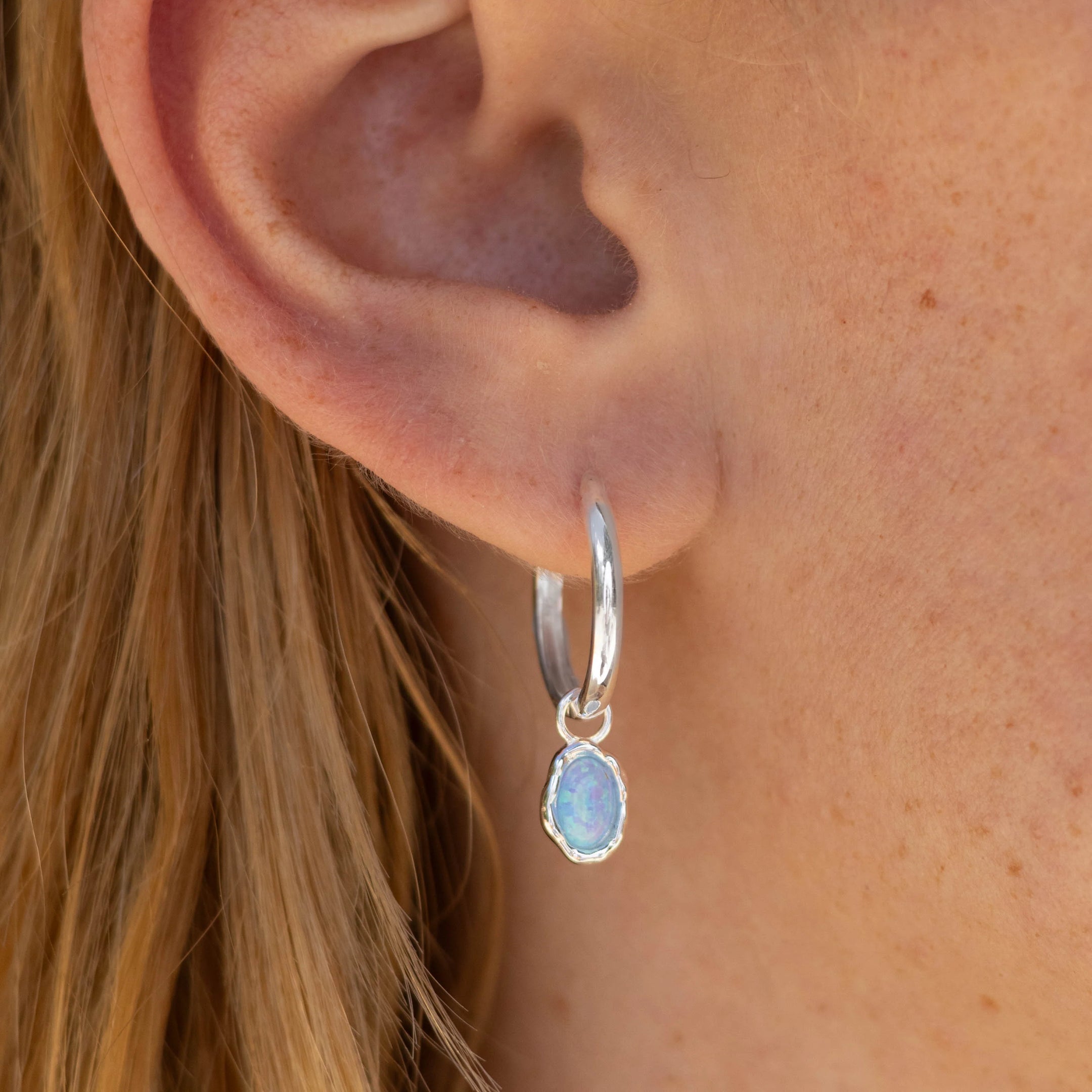 Ariel Blue Opal Silver Hoops